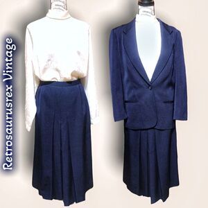Vintage Sanyo Fashion House Wool Blue Power Suit Skirt Set, Medium